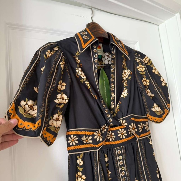 Farm Rio Black Bold Flowers Organic Cotton Midi Dress - Picture 2 of 8